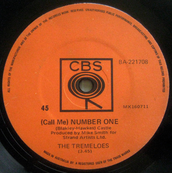 The Tremeloes : (Call Me) Number One (7", Single)