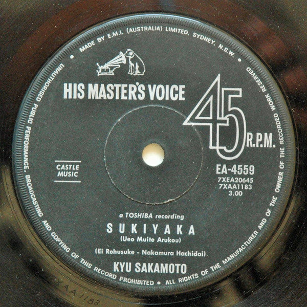Kyu Sakamoto : Sukiyaka (Ueo Muite Arukou) / Anoko-No NaMae-Wa Nantenkana (7", Single, RP, Bla)