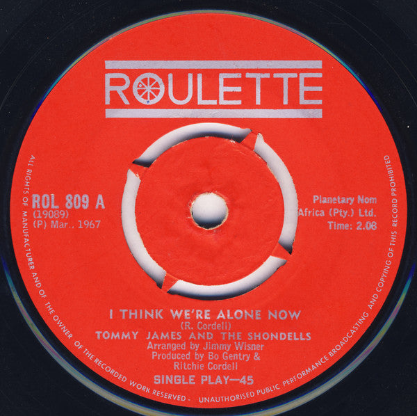 Tommy James & The Shondells : I Think We're Alone Now (7", Single, 4-p)