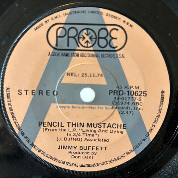 Jimmy Buffett : Pencil Thin Mustache (7", Promo)