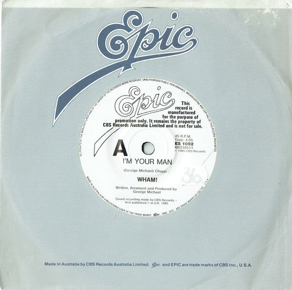 Wham! : I'm Your Man (7", Single, Promo)