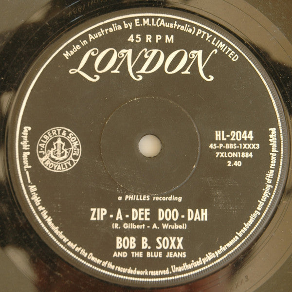 Bob B. Soxx And The Blue Jeans : Zip-A-Dee Doo-Dah (7", Single)