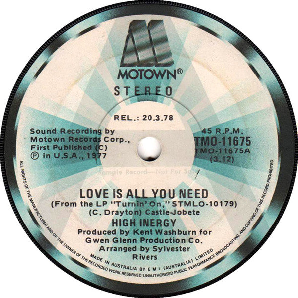 High Inergy : Love Is All You Need (7", Single, Promo)
