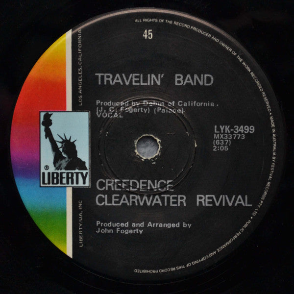 Creedence Clearwater Revival : Travelin' Band / Who'll Stop The Rain (7", Single)