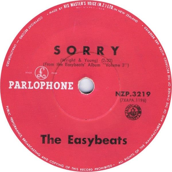 The Easybeats : Sorry / Funny Feelin' (7", Single, Mono)