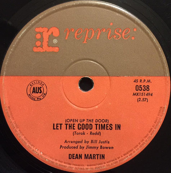 Dean Martin : (Open Up The Door) Let The Good Times In (7", Single)
