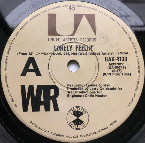War : Sun Oh Son/ Lonely Feelin' (7")