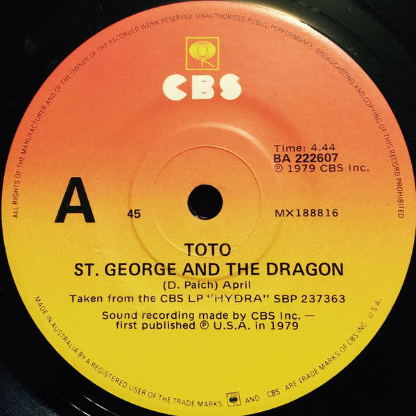 Toto : St. George And The Dragon (7", Single)