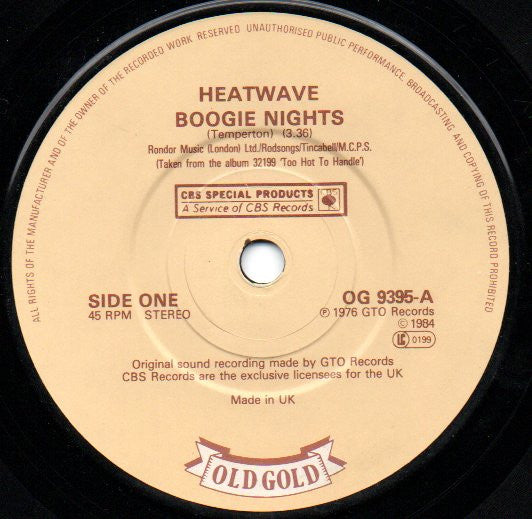 Heatwave : Boogie Nights / Always And Forever (7", Single, RE)