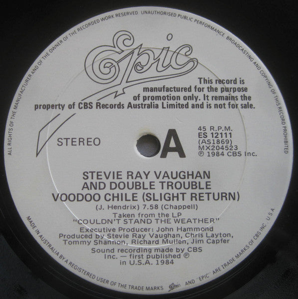 Stevie Ray Vaughan & Double Trouble : Voodoo Chile (Slight Return) (12", Maxi, Promo)