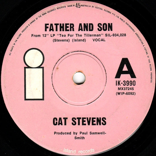 Cat Stevens : Father And Son / Moon Shadow (7", Single)