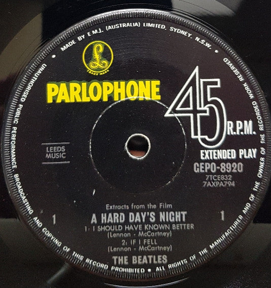 The Beatles : Extracts From The Film A Hard Day's Night (7", EP, RE)