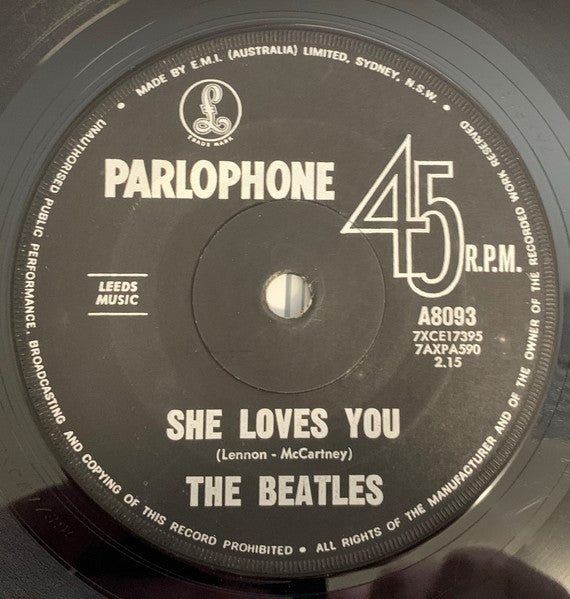 The Beatles : She Loves You (7", Single, Mono, RE)