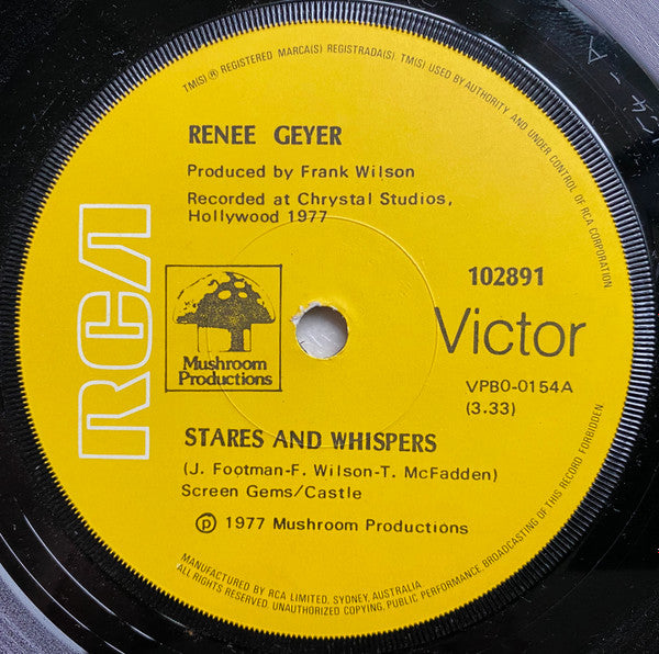 Renee Geyer : Stares And Whispers (7", Single)