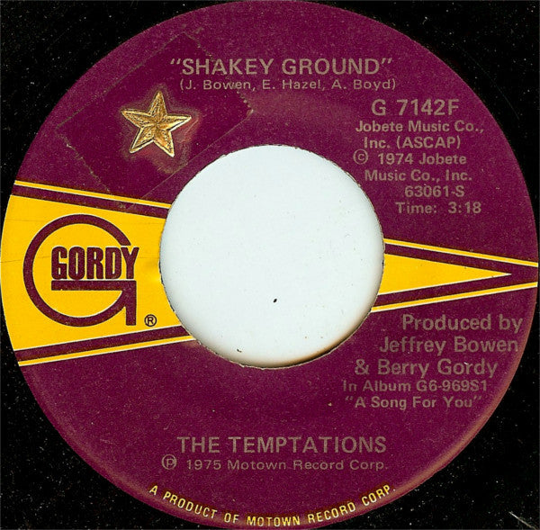 The Temptations : Shakey Ground / I'm A Bachelor (7", Single)