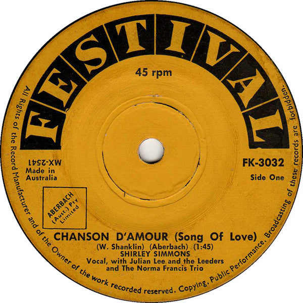 Shirley Simmons (2) : Chanson D'Amour (7")