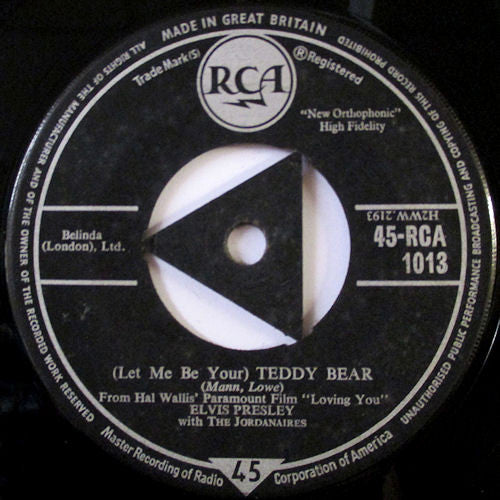 Elvis Presley With The Jordanaires : (Let Me Be Your) Teddy Bear / Loving You (7", Single, Tri)