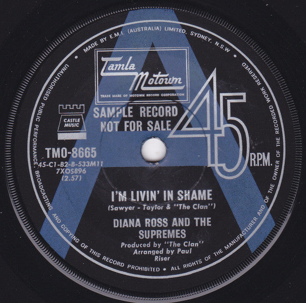 The Supremes : I'm Livin' In Shame (7", Single, Promo)