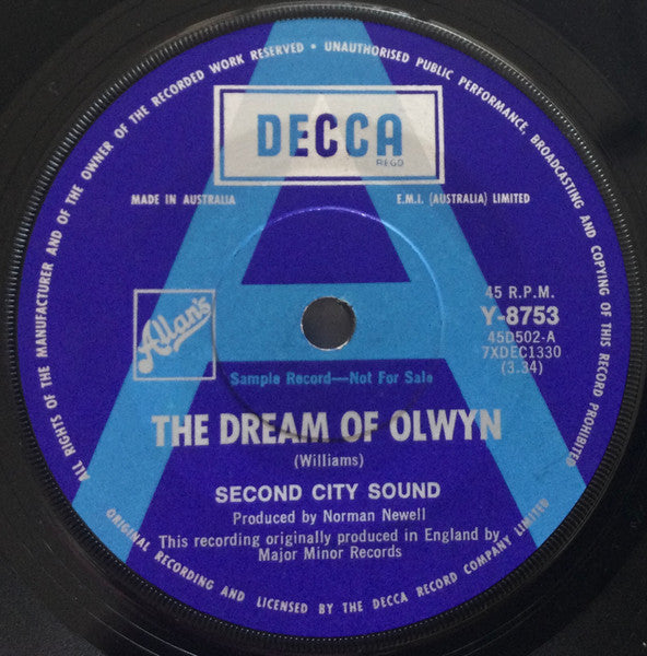 Second City Sound : The Dream Of Olwyn (7", Single, Promo)