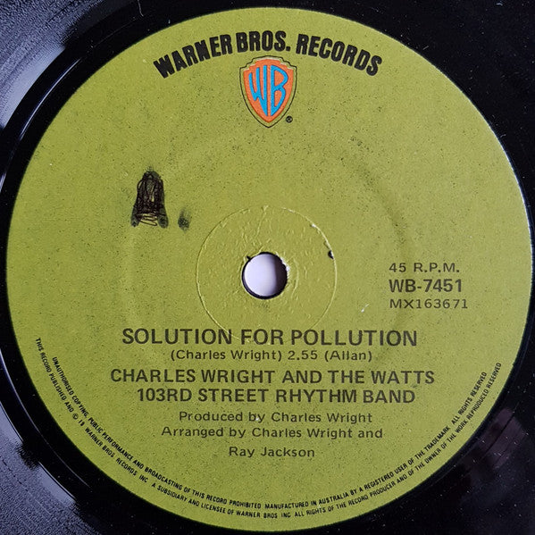 Charles Wright & The Watts 103rd St Rhythm Band : Solution For Pollution / High As Apple Pie (7", Single)
