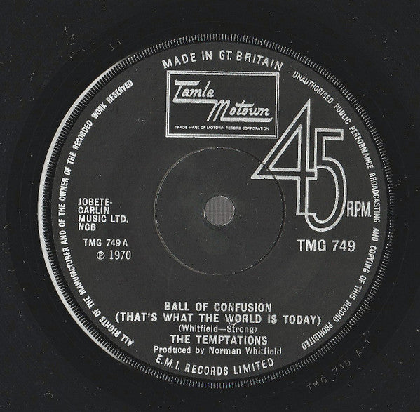 The Temptations : Ball Of Confusion (That's What The World Is Today) (7", Single, Sol)