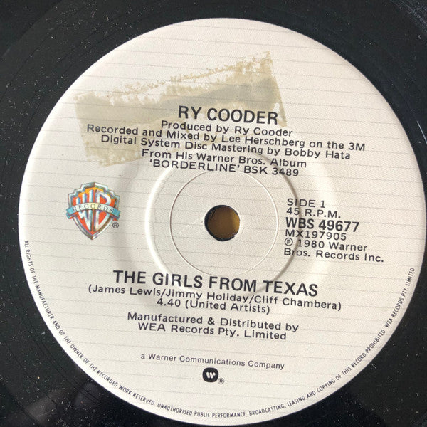 Ry Cooder : The Girls From Texas (7", Single)