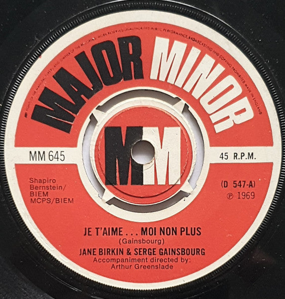 Jane Birkin & Serge Gainsbourg : Je T'aime...Moi Non Plus (7", Single)