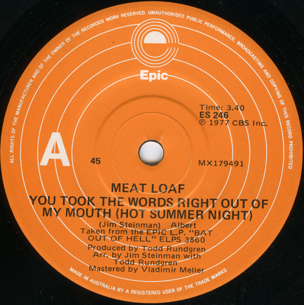 Meat Loaf : You Took The Words Right Out Of My Mouth (7")