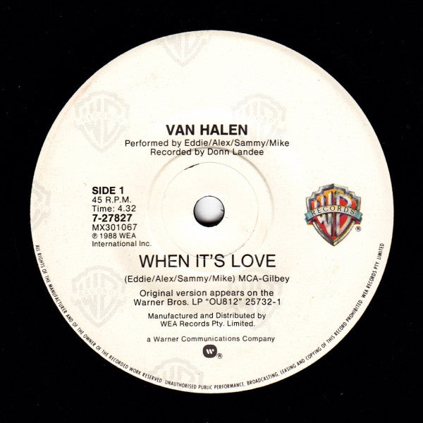 Van Halen : When It's Love (7", Single)