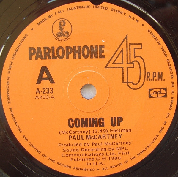 Paul McCartney : Coming Up (7")