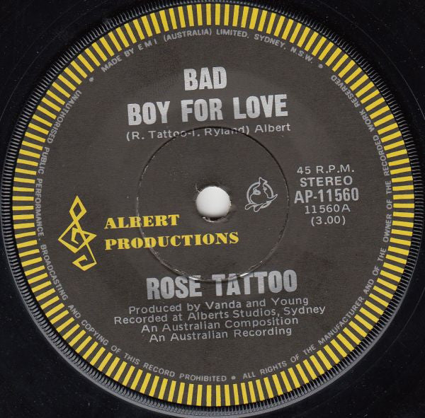 Rose Tattoo : Bad Boy For Love (7", Single)