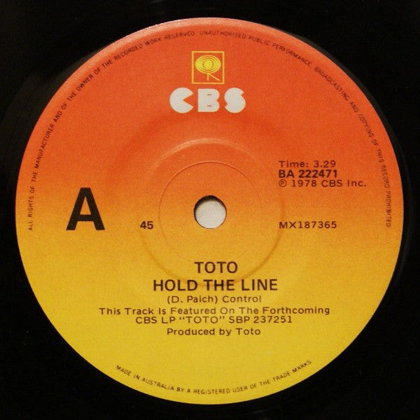 Toto : Hold The Line (7", Single)