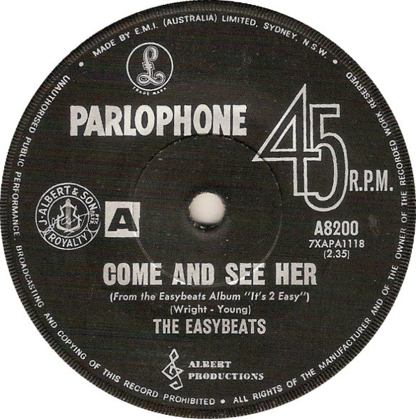 The Easybeats : Come And See Her / I Can See (7", Single)