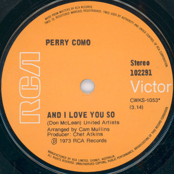 Perry Como : And I Love You So (7", Single)