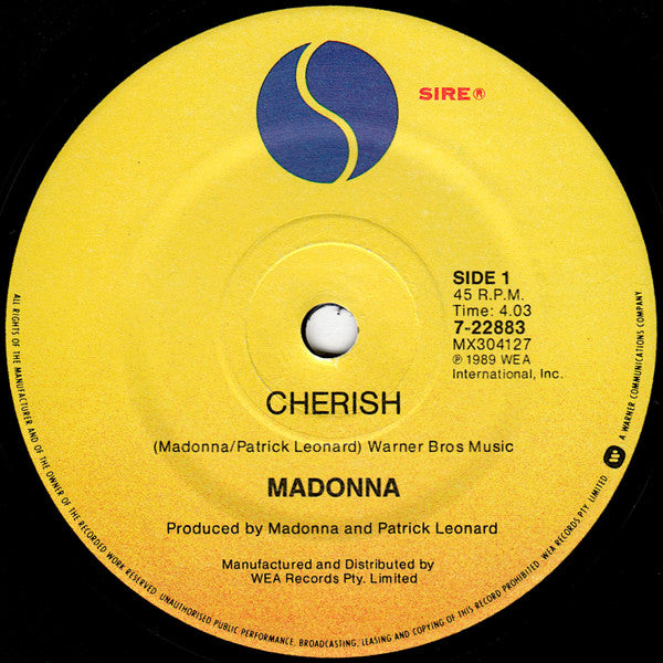 Madonna : Cherish (7", Single)