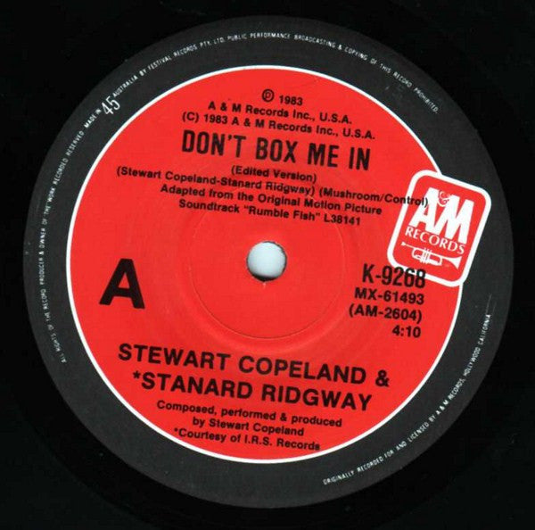 Stewart Copeland & Stan Ridgway : Don't Box Me In (7", Single)