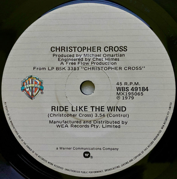 Christopher Cross : Ride Like The Wind (7", Single)