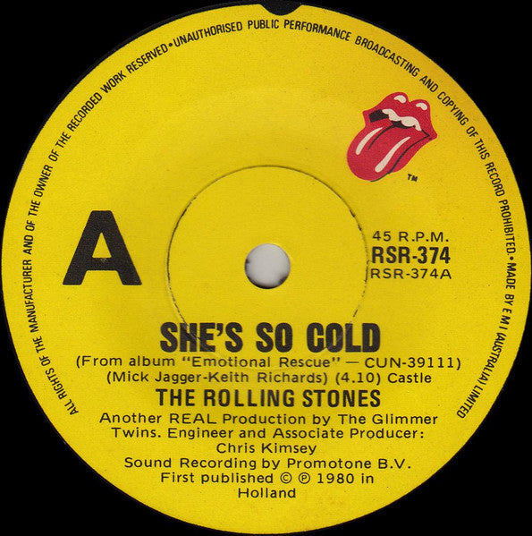 The Rolling Stones : She's So Cold (7", Single)