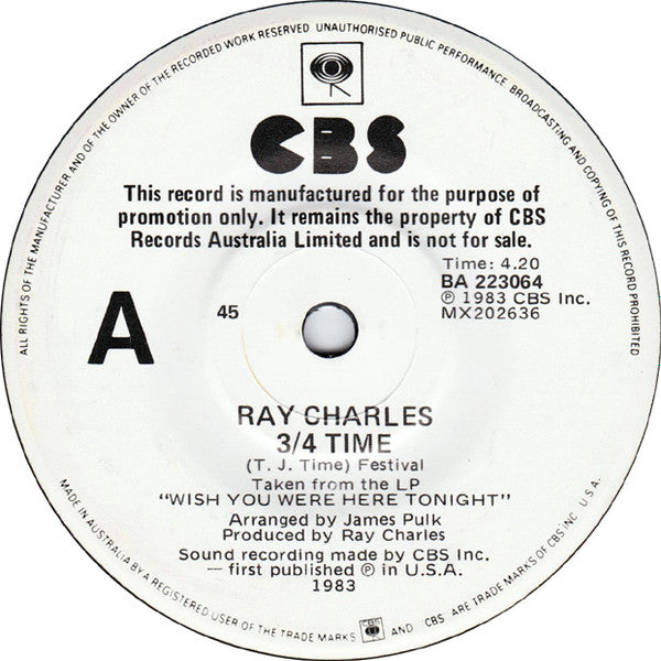 Ray Charles : 3/4 Time (7", Promo)