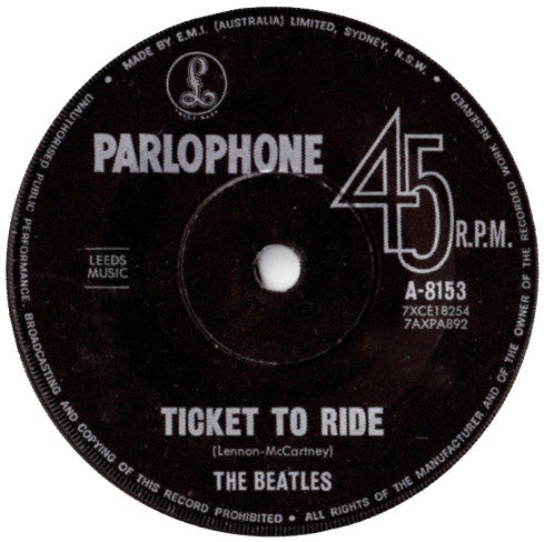 The Beatles : Ticket To Ride (7", Single, Mono)