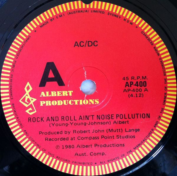AC/DC : Rock And Roll Ain't Noise Pollution (7", Single)