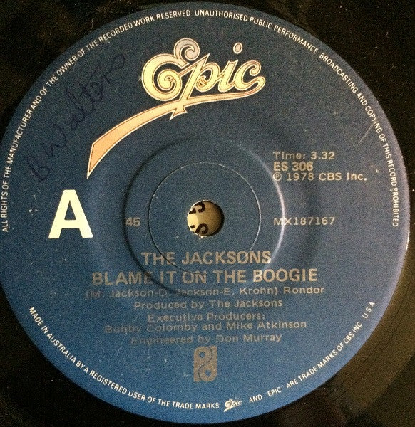 The Jacksons : Blame It On The Boogie (7", Single, Blu)