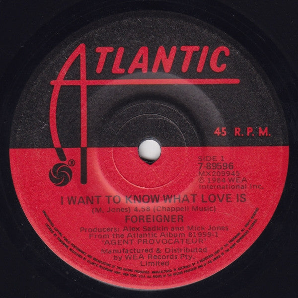Foreigner : I Want To Know What Love Is (7", Single)