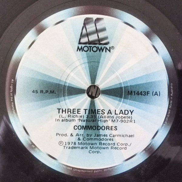 Commodores : Three Times A Lady (7", Single, RP)