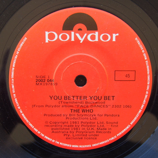 The Who : You Better You Bet (7", Single)