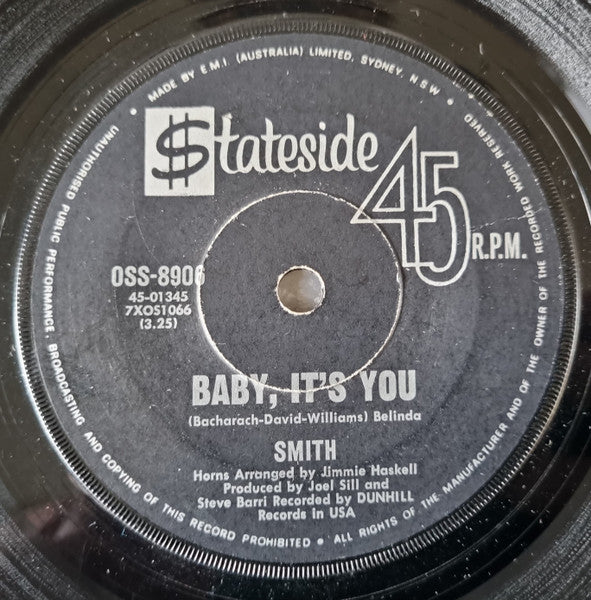Smith (3) : Baby It's You (7", Single)