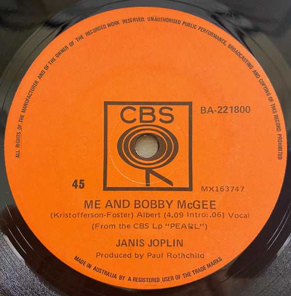 Janis Joplin : Me And Bobby McGee / Half Moon (7")