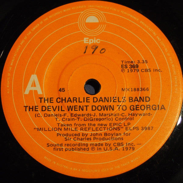 The Charlie Daniels Band : The Devil Went Down To Georgia (7", Single, Ora)