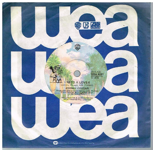 John Cougar Mellencamp : I Need A Lover / Born Reckless (7", Single)