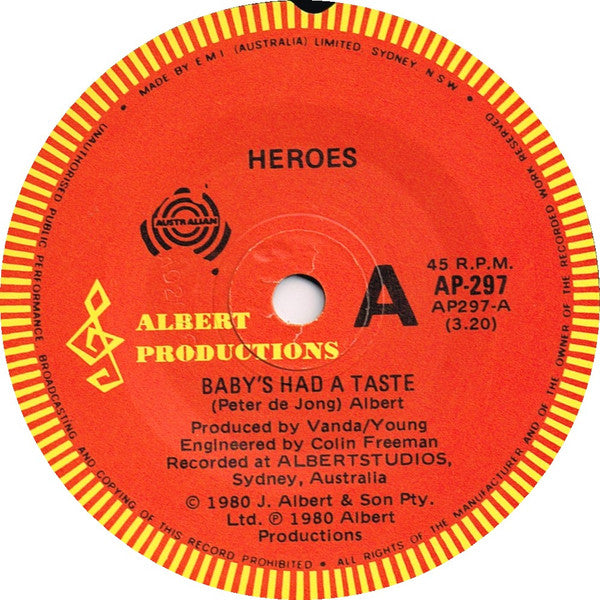 Heroes (11) : Baby's Had A Taste (7", Single)